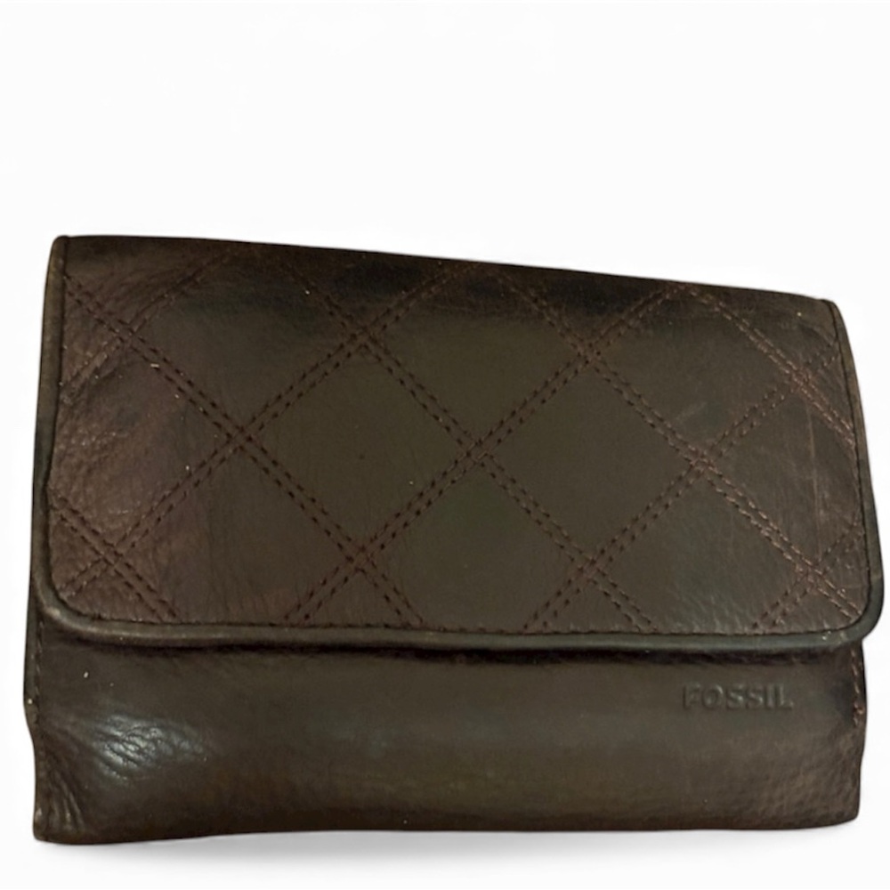 Fossil Dark Brown Quilted Leather Wallet